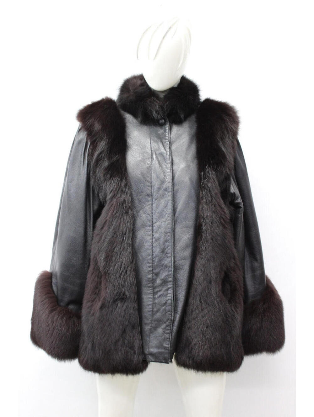 Mint Brown Fox Fur & Leather Coat Jacket Women Woman Size 4-6 Small
